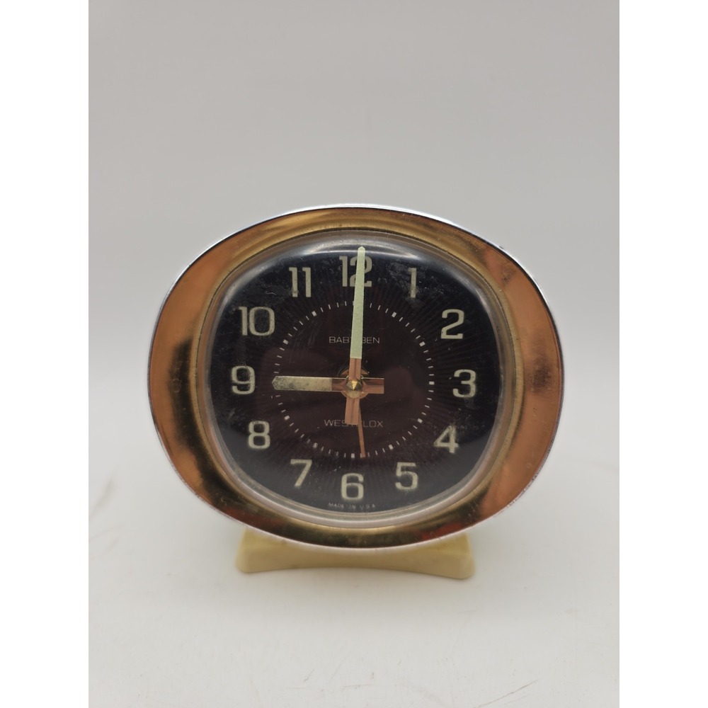 Westclox Vintage Big Ben Alarm Clock Wind Up 1970's Cream & Gold